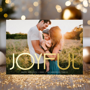 Tarjeta Festiva Con Relieve Metalizado Oro de los Navidades JOYFUL de la tipografía moder