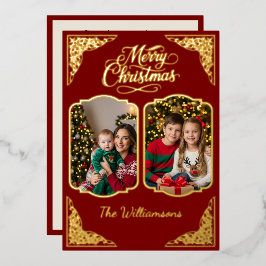 Tarjeta Festiva Con Relieve Metalizado Oro Feliz Navidad, dos picadas, rojo, oro