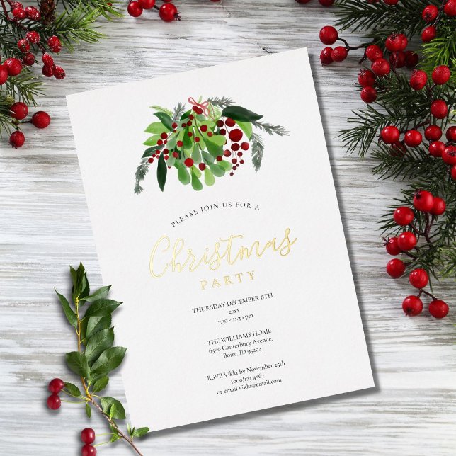 Tarjeta Festiva Con Relieve Metalizado Oro Fiesta de Navidades de las Berries Rojas (Subido por el creador)