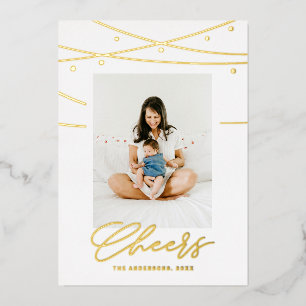 Tarjeta Festiva Con Relieve Metalizado Oro Minimalista Anima Navidad Año Nuevo Foto