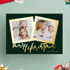 Tarjeta Festiva Con Relieve Metalizado oro moderno verde alegre navidad navidad multifoto