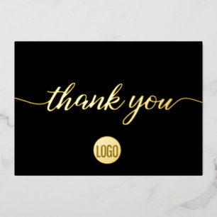 Tarjeta Festiva Con Relieve Metalizado Oro Negro Empresarial Elegante Gracias 