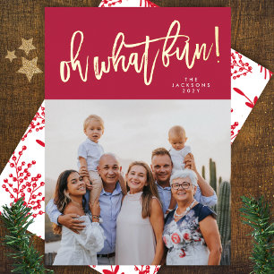 Tarjeta Festiva Con Relieve Metalizado ORO REAL Qué divertido Foto de Navidad en Magenta