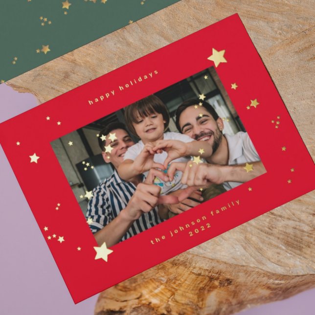 Tarjeta Festiva Con Relieve Metalizado Oro REAL Stars Cherry Red Photo Happy Navidades (Subido por el creador)