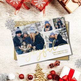 Tarjeta Festiva Con Relieve Metalizado Oro Script Jugoso 4 Fotos Navidades Oro