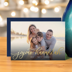 Tarjeta Festiva Con Relieve Metalizado Oro Script Overlay l Hanukkah Photo