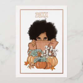 Tarjeta Festiva Con Relieve Metalizado Otoño estacional de collage de fotos - otoño