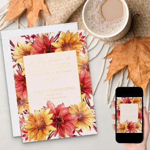 Tarjeta Festiva Con Relieve Metalizado Otoño Floral Temporada de Gratitud Día de Acción d