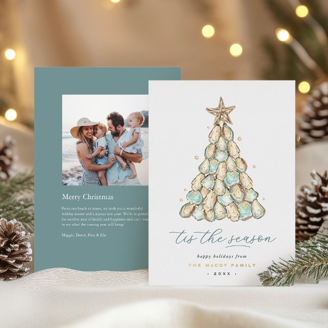 Tarjeta Festiva Con Relieve Metalizado Oyster Shell Tree Coastal Christmas Photo (Subido por el creador)