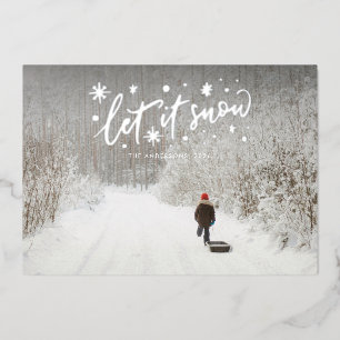 Tarjeta Festiva Con Relieve Metalizado Paisaje Dejar que nieve deje pasar a los Navidades