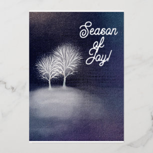 Tarjeta Festiva Con Relieve Metalizado Paisaje nocturno de la temporada de alegría