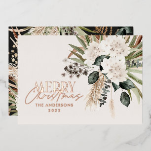 Tarjeta Festiva Con Relieve Metalizado Pampas pasto eucalipto moody boho moderno