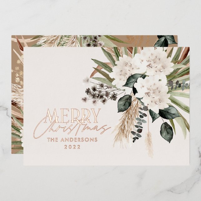 Tarjeta Festiva Con Relieve Metalizado Pampas pasto eucalipto moody Relieve metalizado bo (Anverso/Reverso)