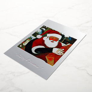 Tarjeta Festiva Con Relieve Metalizado Papá Noel / Santa Claus