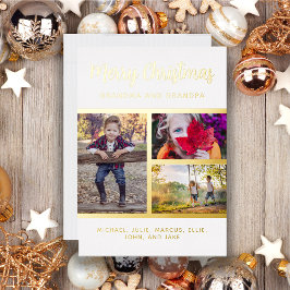 Tarjeta Festiva Con Relieve Metalizado Papel de oro 3 Foto Abuelo Nieto Navidad