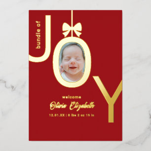 Tarjeta Festiva Con Relieve Metalizado Paquete de ALEGRÍA Real Foto de Nacimiento con Hoj