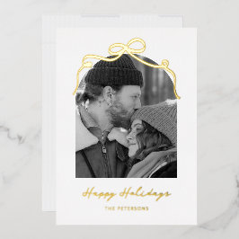 Tarjeta Festiva Con Relieve Metalizado Pareja de arco de lazo elegante Navidad Foto Dorad