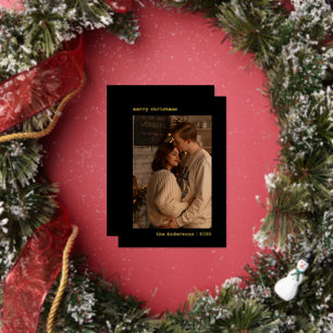 Tarjeta Festiva Con Relieve Metalizado Pareja minimalista simple Foto Navidad Negra