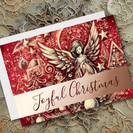 Tarjeta Festiva Con Relieve Metalizado Pastel Dibujando Navidades rojos Angel