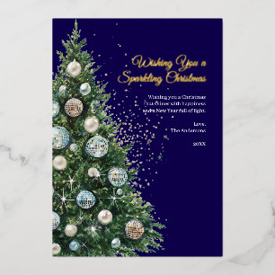 Tarjeta Festiva Con Relieve Metalizado Pastel Disco Ball Ornament Christmas Tree Photo