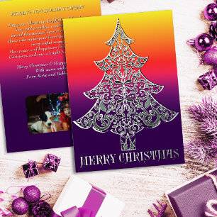 Tarjeta Festiva Con Relieve Metalizado Patrón de filigrana ornamental Árbol de Navidad Pl