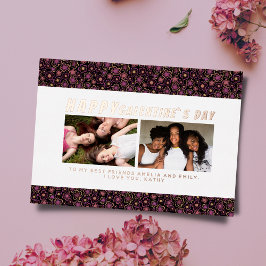 Tarjeta Festiva Con Relieve Metalizado Patrón de flores Galentine Day Amigos 2 Foto