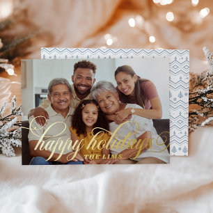 Tarjeta Festiva Con Relieve Metalizado Patrón de Navidad Azul Script Simple