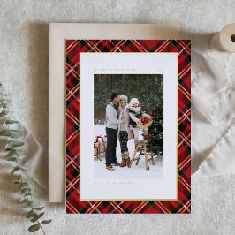 Tarjeta Festiva Con Relieve Metalizado Patrón rojo clásico de plaquetas merry navidad