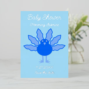 Tarjeta Festiva Con Relieve Metalizado Pavo de Acción de Gracias Niño Bebé Azul Lindo Per