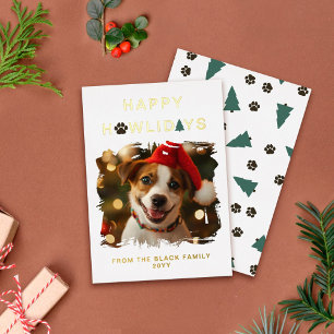Tarjeta Festiva Con Relieve Metalizado Paw Spruces Felices Howlidays Perro Navidad