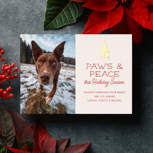 Tarjeta Festiva Con Relieve Metalizado Paws Peace Festivo Perro Mascota Foto Navidad