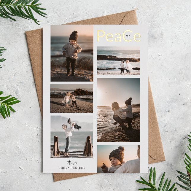 Tarjeta Festiva Con Relieve Metalizado Paz 6 Fotocolage Navidad Oro (Subido por el creador)