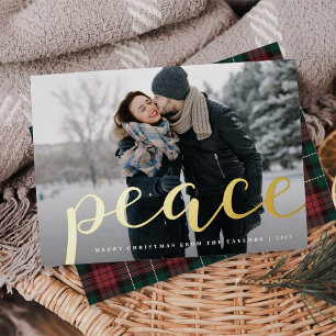 Tarjeta Festiva Con Relieve Metalizado Paz Abundante   Foto horizontal