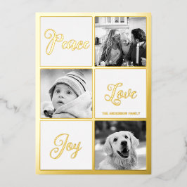 Tarjeta Festiva Con Relieve Metalizado Paz amor alegría Foto Navidad real