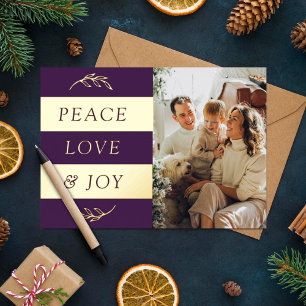 Tarjeta Festiva Con Relieve Metalizado Paz, amor y alegría Navidades modernos de fotograf