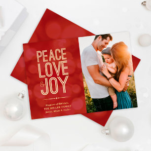 Tarjeta Festiva Con Relieve Metalizado Paz Amor y Alegría Rojo Foto