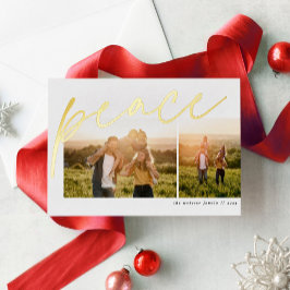 Tarjeta Festiva Con Relieve Metalizado Paz dos Navidades familiares simples y elegantes