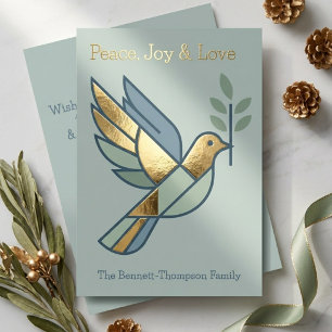 Tarjeta Festiva Con Relieve Metalizado Paz elegante alegría y amor gráfico paloma salvia