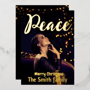 Tarjeta Festiva Con Relieve Metalizado Paz y amor para los Navidades, foto moderna mínima