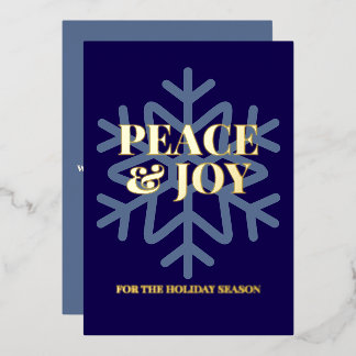 Tarjeta Festiva Con Relieve Metalizado Peace and Joy Snowflake Typography