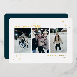 Tarjeta Festiva Con Relieve Metalizado Peace Joy Hope 3 Foto