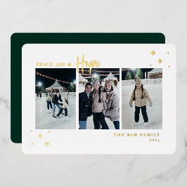 Tarjeta Festiva Con Relieve Metalizado Peace Joy Hope 3 Foto