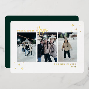 Tarjeta Festiva Con Relieve Metalizado Peace Joy Hope 3 Foto