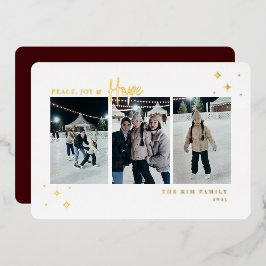 Tarjeta Festiva Con Relieve Metalizado Peace Joy Hope 3 Foto