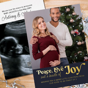 Tarjeta Festiva Con Relieve Metalizado Peace Love Bundle of Joy 2 Photo Expectation