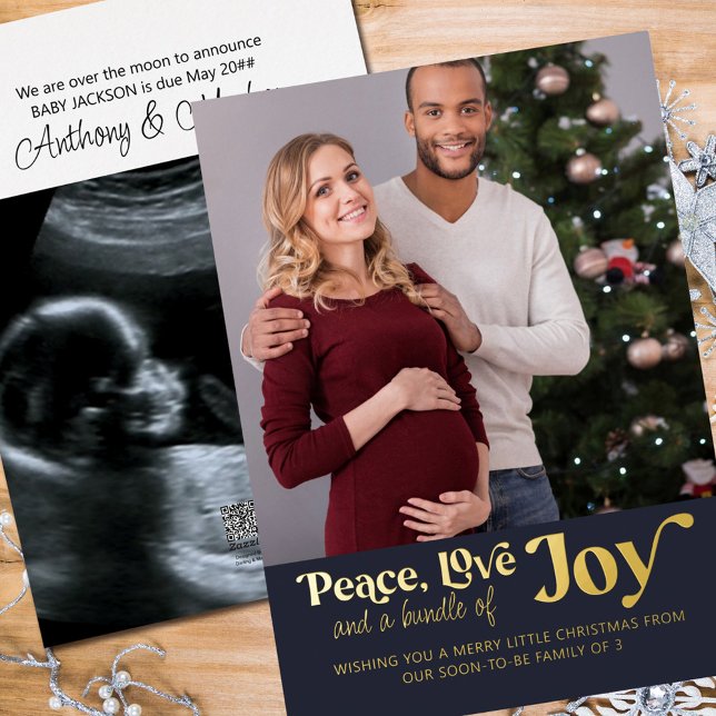 Tarjeta Festiva Con Relieve Metalizado Peace Love Bundle of Joy 2 Photo Expectation (Subido por el creador)