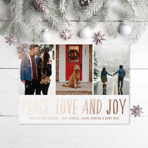 Tarjeta Festiva Con Relieve Metalizado Peace Love Joy Multi-foto