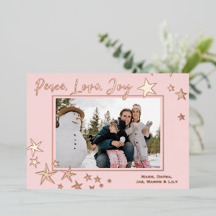 Tarjeta Festiva Con Relieve Metalizado Peace Love Joy Starry Holiday Photo