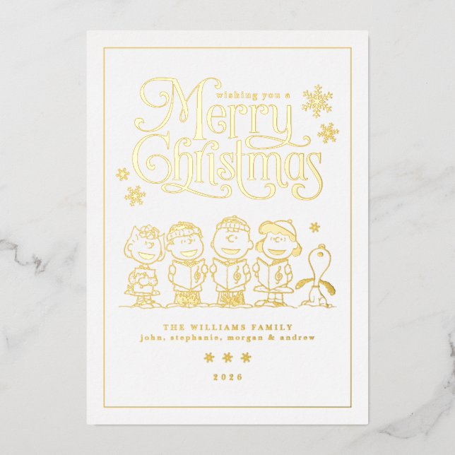 Tarjeta Festiva Con Relieve Metalizado Peanuts Christmas Carolers Holiday (Anverso)