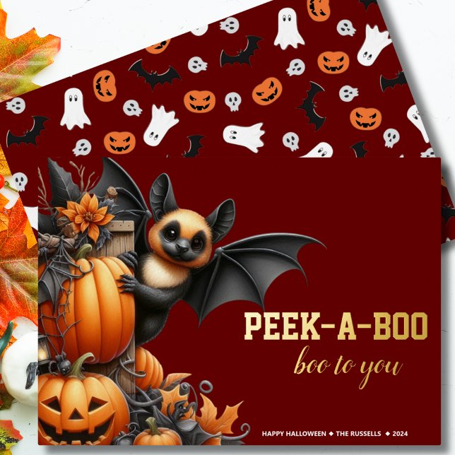 Tarjeta Festiva Con Relieve Metalizado Peek-a-Boo Bat Halloween (Subido por el creador)